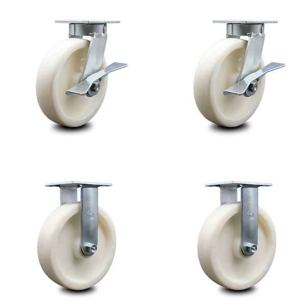 8 Inch Kingpinless Nylon Wheel Caster Brakes 2 Rigid, 2PK
